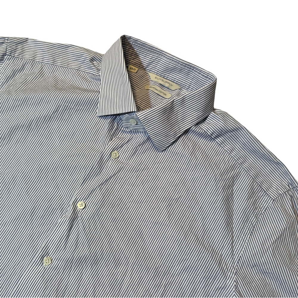 Suitsupply mens 17.5 44 blue white stripe Egyptian Cotton dress shirt EUC